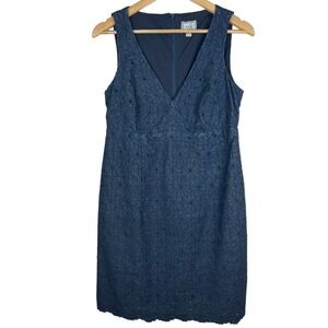 ECI DENIM Eyelet Flower Embroidered Detailing Mini V-Neck Sleeveless Dress Sz 4